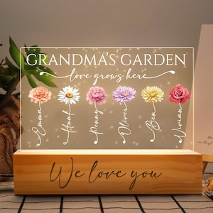 Presentes personalizados para a mãe, presentes para a avó, luz noturna de flores personalizada, presente de aniversário para a mãe, jardim da avó, presentes para a avó dos netos