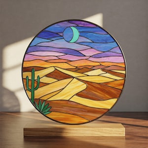 Desert Sunset Stained Glass Pattern: Suncatcher Design (PDF Digital Download)