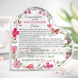 Master-Abschluss-Geschenk, Master-Abschluss-Geschenke, Herz-Plaketten-Geschenk für Master-Abschluss, Abschluss-Andenken