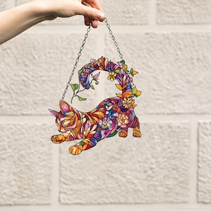 Cat window hangings, Acrylic Cat Flowers, Flowers Wall Window Hanging Art Decor Decoration, Cat home decor, Home decor Ornament, cat lovers