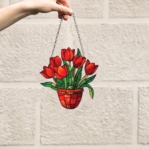 Red Tulip Suncatcher: Acrylic Flower Window Hanging