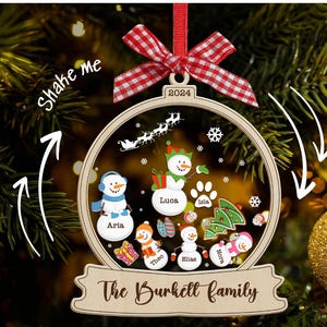 Adorno familiar de casa de muñeco de nieve personalizado, adorno familiar de muñeco de nieve de galleta personalizado 4D Shake, adorno familiar personalizado 2024