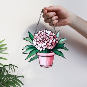 Carnation flowers suncatcher, Flowers Acrylic Window Hanging Art Decoration, Monstera plant, Suncatcher Ornament, Gift for her, Mothers day