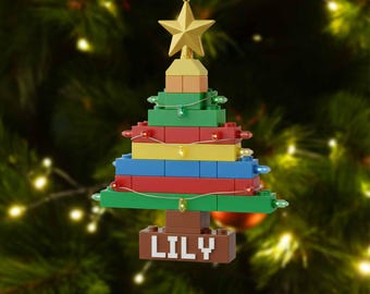 Adorno de Lego personalizado con nombre, adorno navideño personalizado de bloques de construcción, árbol de Navidad de ladrillos coloridos, regalo para niños, regalo de Navidad