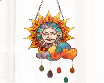 Sun and Moon suncatcher,  Acrylic Sun Mysterious suncatcher, window hangings, Pink Planets artwork, Space gift, Suncatcher Ornament gift,mom