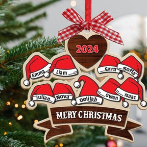 Customize Family Christmas Hat Ornament, Personalized Family Christmas Ornament 2024, Family Xmas Gift, Custom First Christmas Ornament