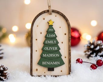 Family Christmas Ornament, 2025 Personalized 3D Ornament With Names, Custom Family Name on Christmas Tree Ornament