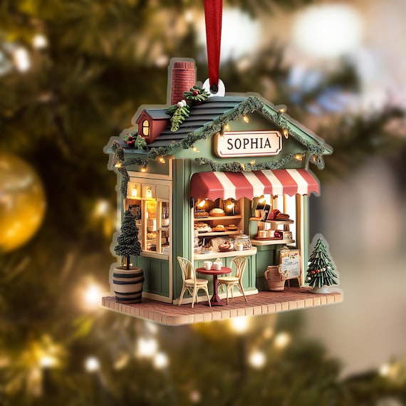 クリスマスオーナメント　ハウスオブジェ　コーヒーショップ パーソナライズされたコーヒーショップのオーナメント：アクリル製読書