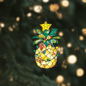Pineapple Christmas Ornament, Pineapple With Christmas Lights Window Hanging Art Decoration, Gift for her, Christmas gift, Pineapple Lovers