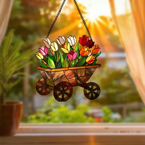Suncatcher Yellow flowers,  Mica Flowers, Tulip Flowers Acrylic Window Hanging Art Decoration, Tulip Suncatcher Ornament, Gift for her, mom