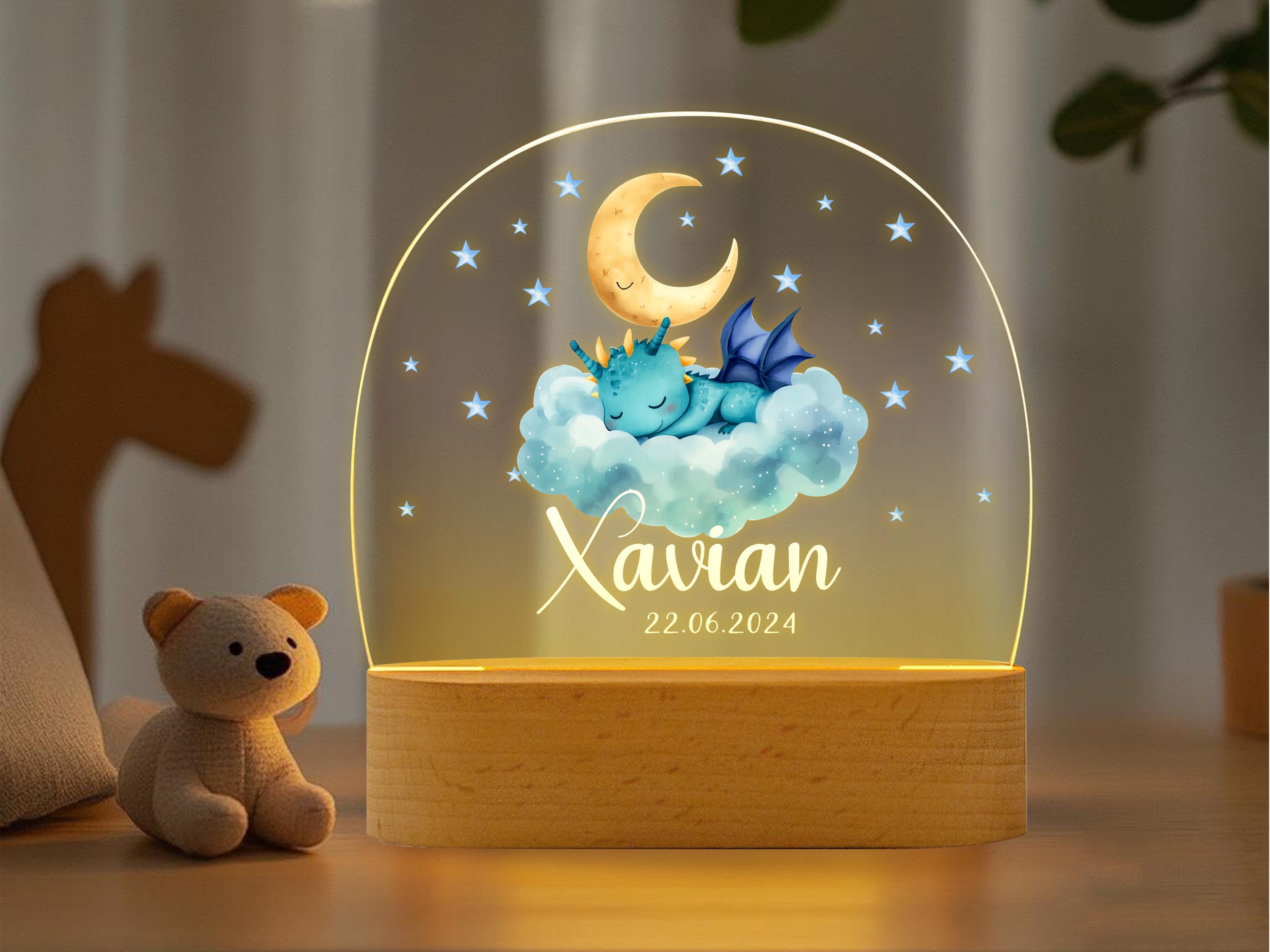 Personalized Dragon Sleeps On Night Light, Baby gift birth, Night light baby, Rainbow night lamp, Birth gift, Nursery Decor, Christmas Gift
