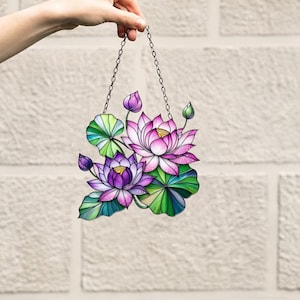 Purple Lotus Acrylic Window Hanging: Floral Art Decoration