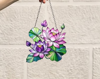 Purple lotus suncatcher, Flowers Acrylic Window Hanging Art Decoration, Lotus lovers gift, Suncatcher Ornament, Gift for her, Mothers day