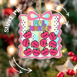 Personalized Teacher Christmas Ornament: Acrylic Shaker with Preppy Bow