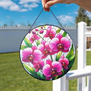 Orchidee GLAS Sonnenfänger, Orchidee Dekor, Blumen-Liebhaber-Dekor, natürliches Liebhabergeschenk, Hof-Dekor, Orchideen-Sonnenfänger, Muttertagsgeschenk