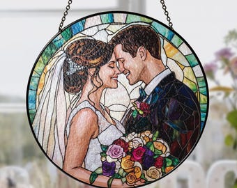 Personalized Stained Glass Couples Portrait: Wedding Anniversary Suncatcher