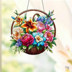 Mother&#39;s Day Gift 2025, Wildflower Basket ACRYLIC Window Hanging, Florist Gift, Gift for Flower Lover, Sun Catcher Gift for Mom, Grandma