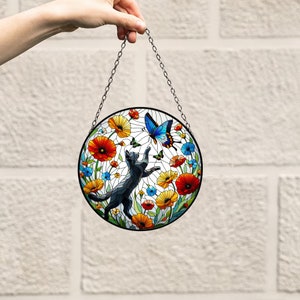 Personalized Suncatcher cat, Acrylic Suncatcher, Poppy Flowers Wall Window Hanging Art Decoration, Cat home decor, cat lovers gift, mom gift