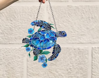 Blaue Schildkröte Acryl-Fensterbehang: Meeresschildkröte-Kunst-Dekoration