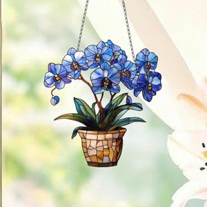 Lila Orchideen Blumentopf Fenster Dekor, Orchidee Blumen Acryl Fenster Hängende Kunst Dekoration, Geschenk für sie, Inneneinrichtung, Muttertagsgeschenk