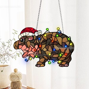 Moo Deng Christmas Ornament, Cute Hippo Moo Deng Window Hanging Art Decoration, Gift for her, Hippo Moo Deng Christmas gift, Pet Owner