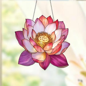 Purple Lotus Acrylic Window Hanging: Floral Art Decoration