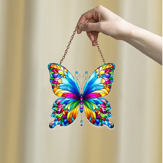 Colorful Acrylic Butterfly Window Hanging: UV Printed Ornament