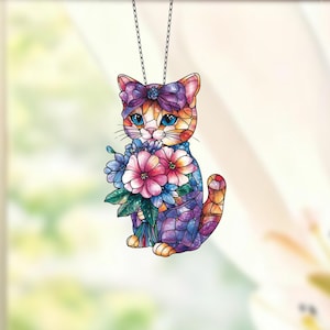 Cat window hangings, Acrylic Cat Flowers, Flowers Wall Window Hanging Art Decor Decoration, Cat home decor, Home decor Ornament, Mom Gift