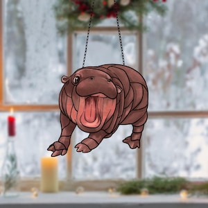 Moo Deng Christmas Ornament, Cute Hippo Moo Deng Window Hanging Art Decoration, Gift for her, Hippo Moo Deng Christmas gift, Pet Owner