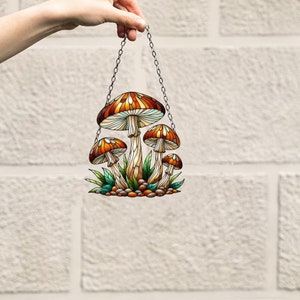 Decoração de janela de cogumelo, coletor de sol mica fly agaric, flor sol, acrílico mosca cogumelo janela de parede pendurado arte decoração, ornamento de casa
