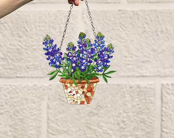 Texas Bluebonnet Acrylic Window Hanging: State Flower Art Decoration
