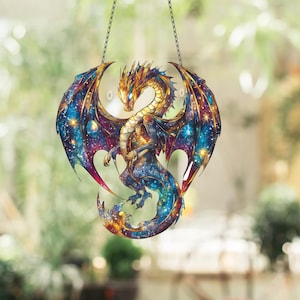 Galaxy Dragon window decor, mythical creature Acrylic Window Hanging Art Decoration, faux Ornament, Gift for him, Father’s Day, Indoor decor