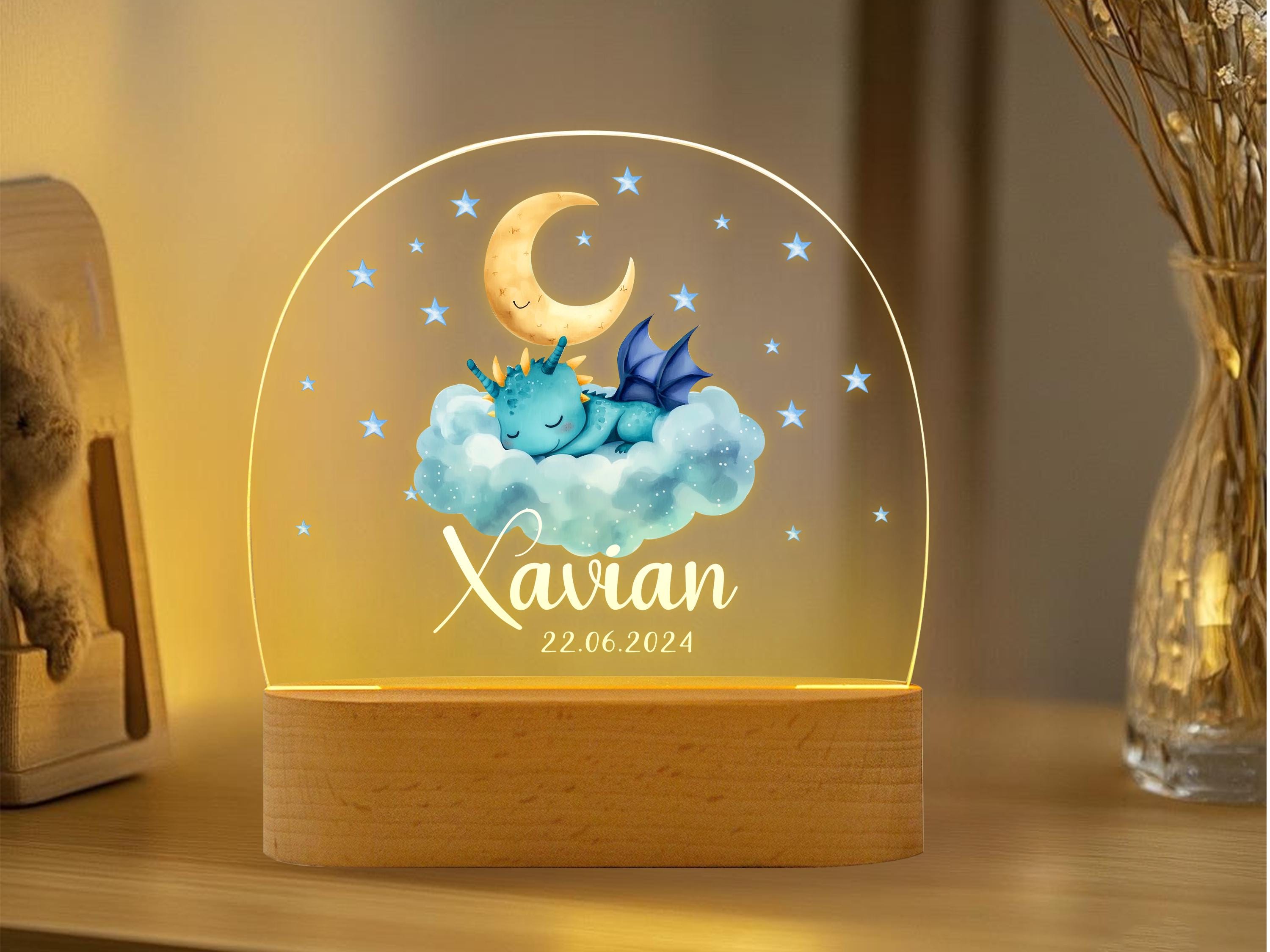 Personalized Dragon Sleeps On Night Light, Baby gift birth, Night light baby, Rainbow night lamp, Birth gift, Nursery Decor, Christmas Gift