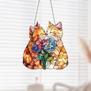Personalized Cat Window Hanging, Acrylic Flowers Wall Window Hanging Art Decoration, Cat home decor, Gift For Mom, Cat Lover Gift