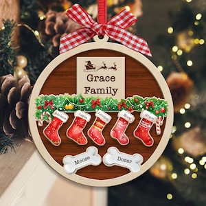 Customize Stocking Family Ornament, Personalized Family Christmas Ornament 2024, Family Xmas Gift, Custom First Christmas Ornament