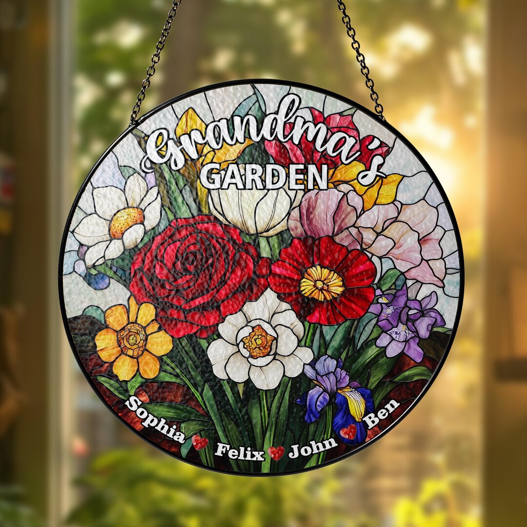 Personalized Grandma's Garden Stained Glass Suncatcher, Custom Grandma ...