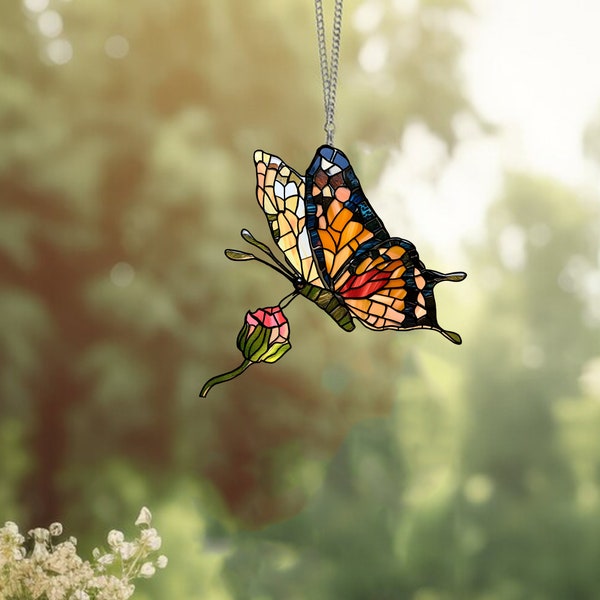 Monarch butterfly Suncatcher, Mica Suncatcher Flowers, Flowers Acrylic Window Hanging Art Decoration, Butterflies Acrylic, Gift for her, mom