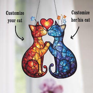 Personalized Cat in Love Window Hanging, Acrylic Flowers Window Hanging Art Decoration, Cat home decor, Gift for mom,Cat Lovers, Couple Gift