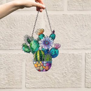 Accrocher une fenêtre en acrylique en forme de cactus : ornement de pot floral