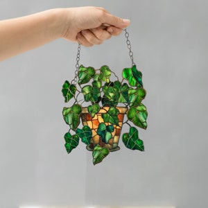 Feuilles de lierre anglais attrape-soleil, décoration artistique suspendue en acrylique avec fleurs, plante Monstera, ornement attrape-soleil, cadeau pour elle, cadeau maman