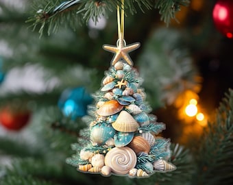 Personalized Seashell Christmas Tree Ornament: Coastal Holiday Decor