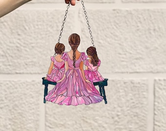 Personalize flowers window hangings, Mama Acrylic Window Hanging Art Decoration, mom gift Ornament, best mom,mother's day gift, mom and kids