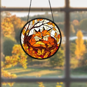 Autumn Fox Family Acrylic Window Hanging: Wild Animal Ornament - Etsy