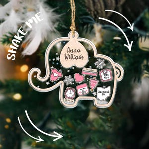 Personalized Baby&#39;s First Christmas Ornament: 4D Elephant Shaker