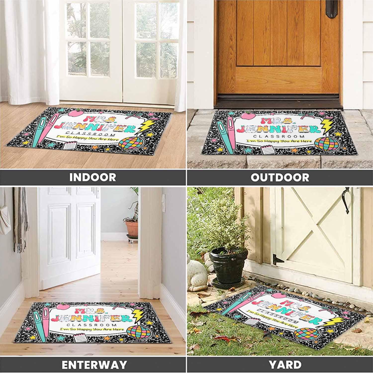 Personalized Teacher Classroom Doormat, Teacher Name Welcome Mat, Teacher Appreciation Gift, Composition Notebook Classroom Office Doormat