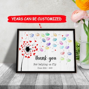 Teacher Appreciation Thank You Sign, Teacher Appreciation Fingerprint Gift, End Of Year Gift From Class Gift, Personalized Kids Fingerprint