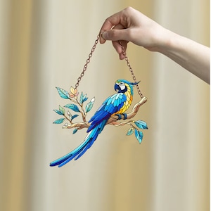 Acrylic Parakeet Suncatcher: Tropical Window Hanging, Bird Decor