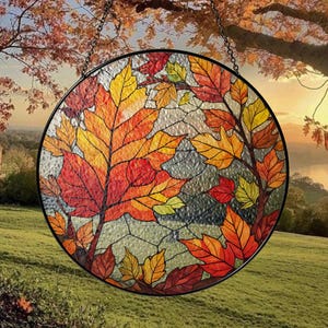 Ahornblatt-Zweig Glasmalerei-Suncatcher, Symbol-Fall-Glasmalerei, Herbstlaub-Fensterbehang für Garten, Geschenk für Mama, Herbstliebhaber