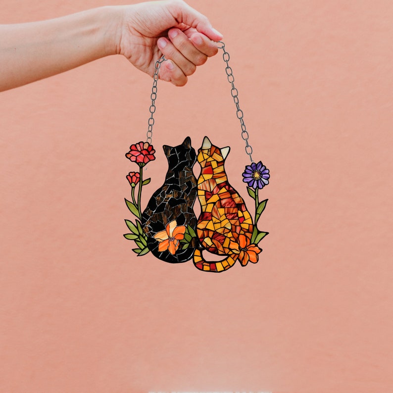 Personalized Cat Window Hanging: Acrylic Poppy Flower Decor