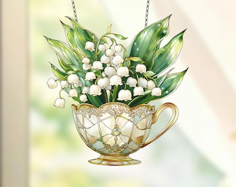 Lily of the Valley Teacup Acrylic Window Hanging: Floral Home